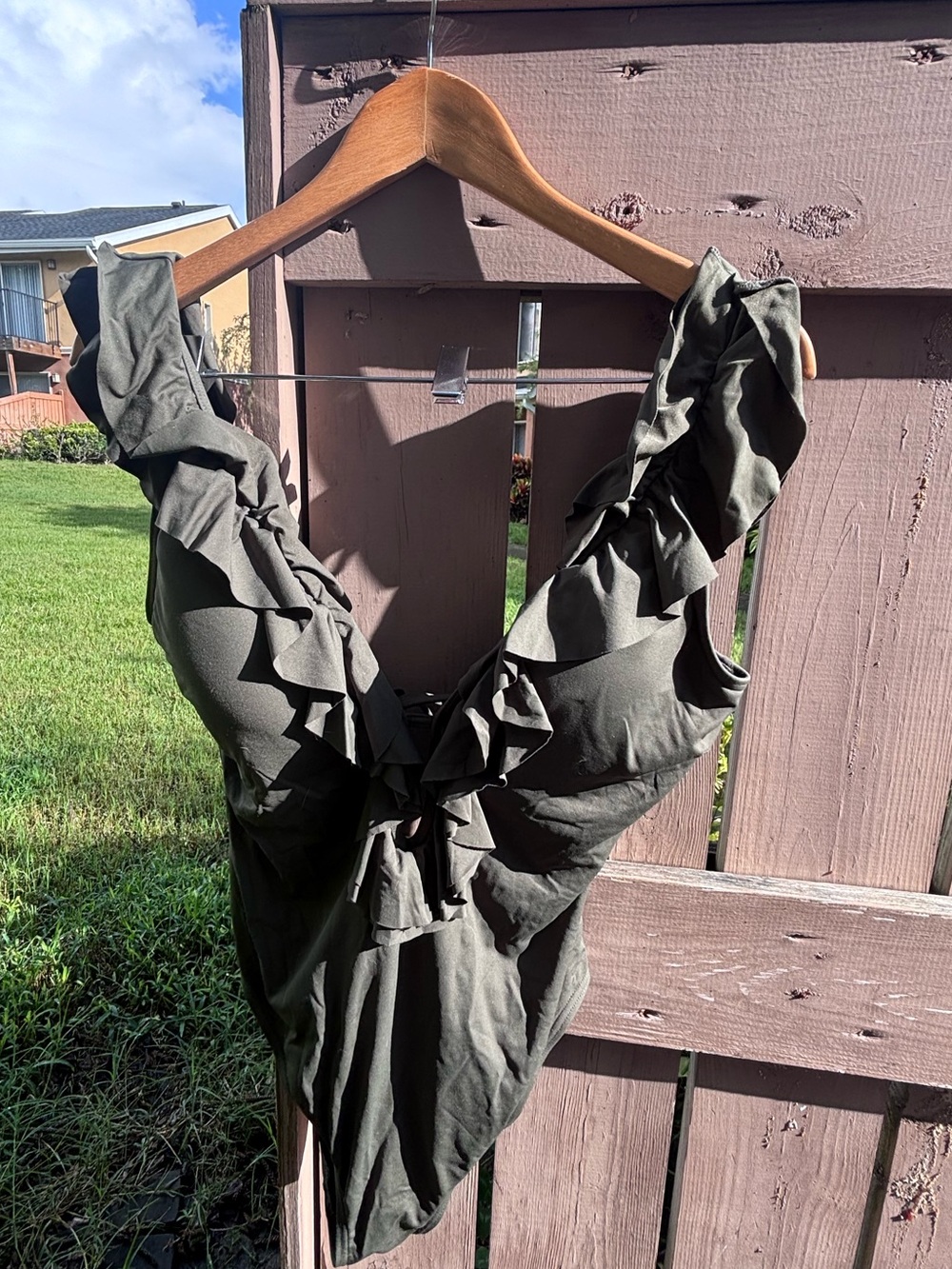 ❗️LIKE NEW❗️ MICHAEL Michael Kors Olive Green Ruffle-Trim One-Piece Swimsuit